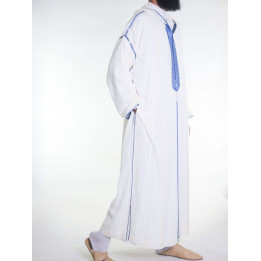 Djellaba marocaine en mousseline - Blanc cassé bleu clair