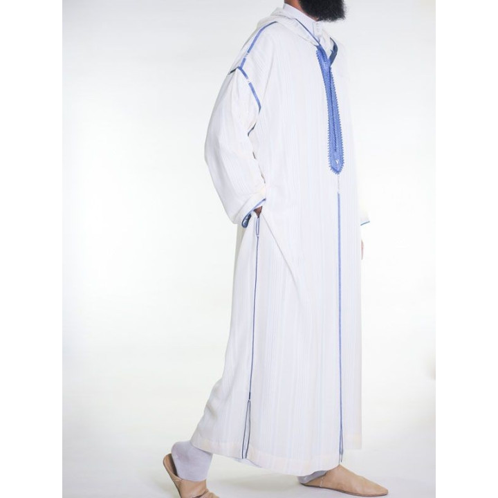 Djellaba marocaine en mousseline - Blanc cassé bleu clair