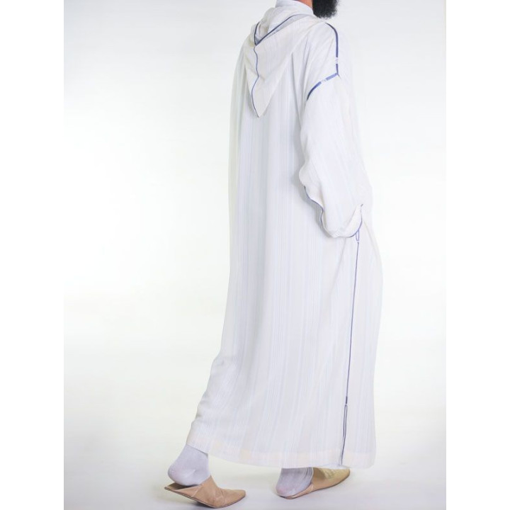 Djellaba marocaine en mousseline - Blanc cassé bleu clair