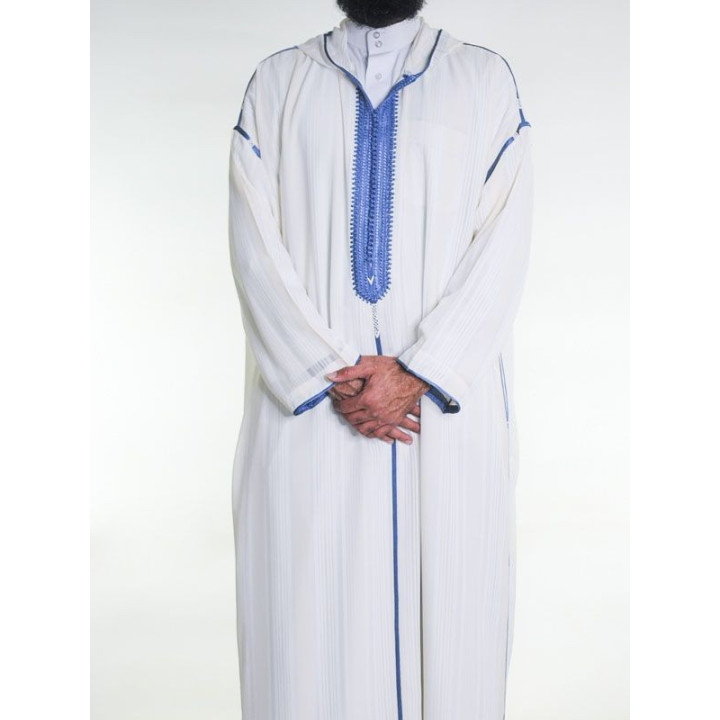 Djellaba marocaine en mousseline - Blanc cassé bleu clair