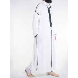 Djellaba marocaine en mousseline - Blanc cassé vert