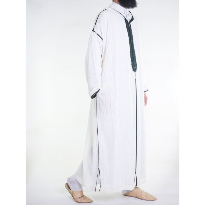 Djellaba marocaine en mousseline - Blanc cassé vert