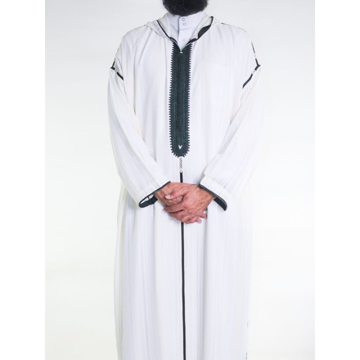 Djellaba marocaine en mousseline - Blanc cassé vert