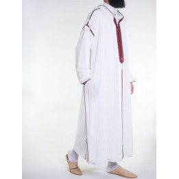 Djellaba marocaine en mousseline - Blanc cassé bordeaux