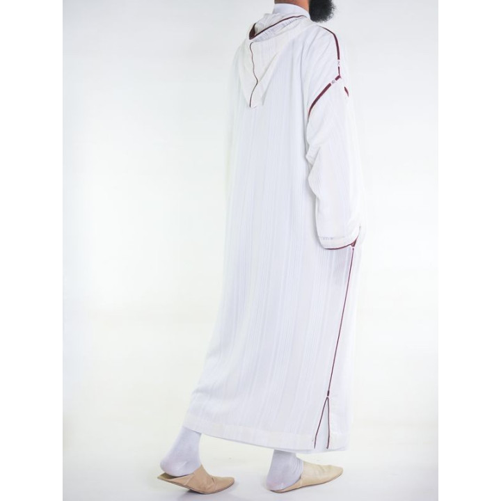 Djellaba marocaine en mousseline - Blanc cassé bordeaux