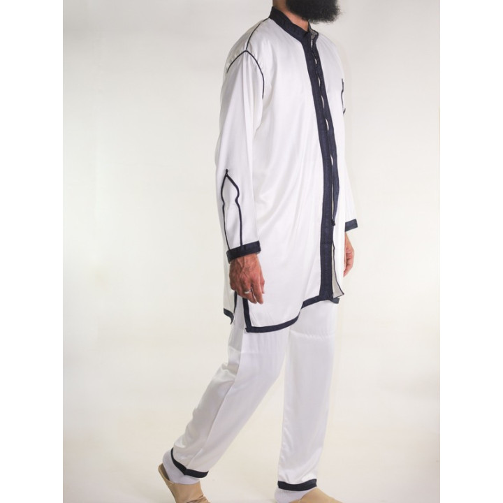 Jabador Herren Zweiteiler - Off-White mit Stickerei Marineblau