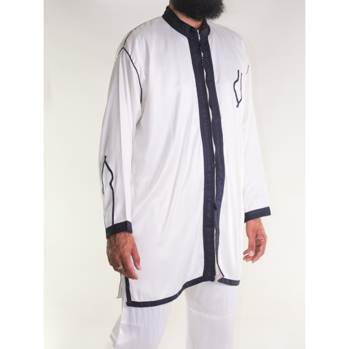 Jabador homme 2 Pièces - Blanc cassé avec broderie Bleu Marine
