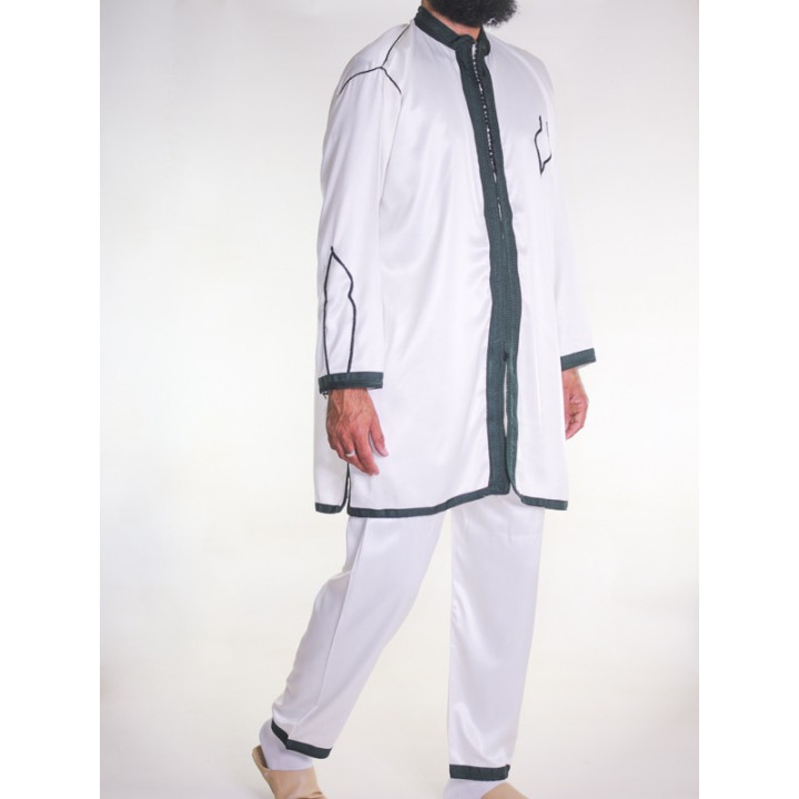 Jabador Mann 2 Teile - Off-White mit Stickerei Grün