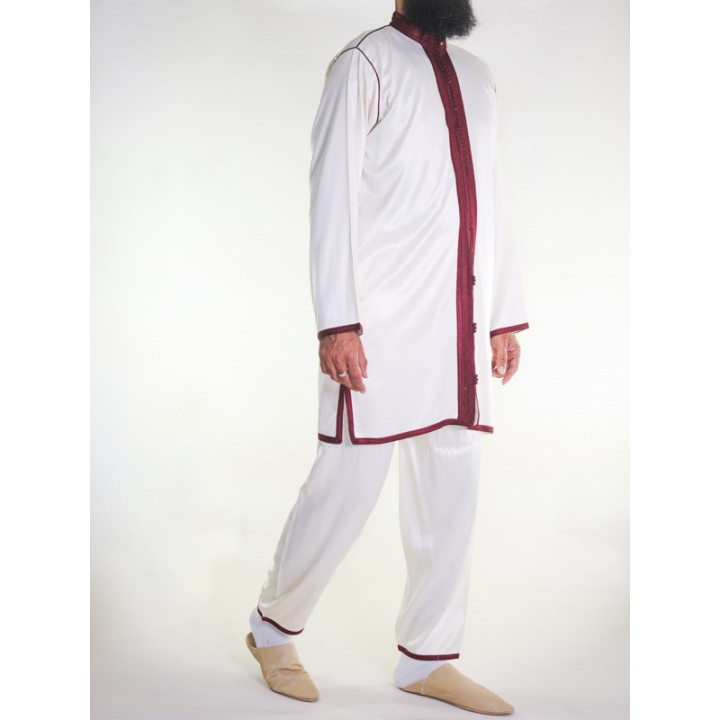 Jabador homme 2 Pièces - Blanc cassé avec broderie Grenat