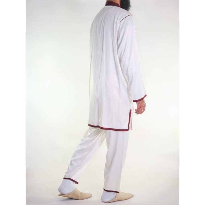 Jabador Mann 2 Teile - Off-White mit Granat-Stickerei