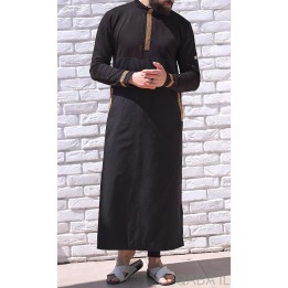 Qamis Long Eminence - Noir broderie Doré - Qabail