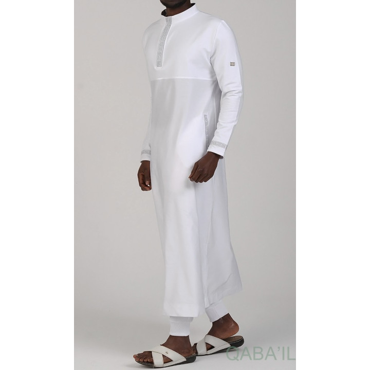 Qamis Long Eminence - Blanc broderie Argent - Qabail