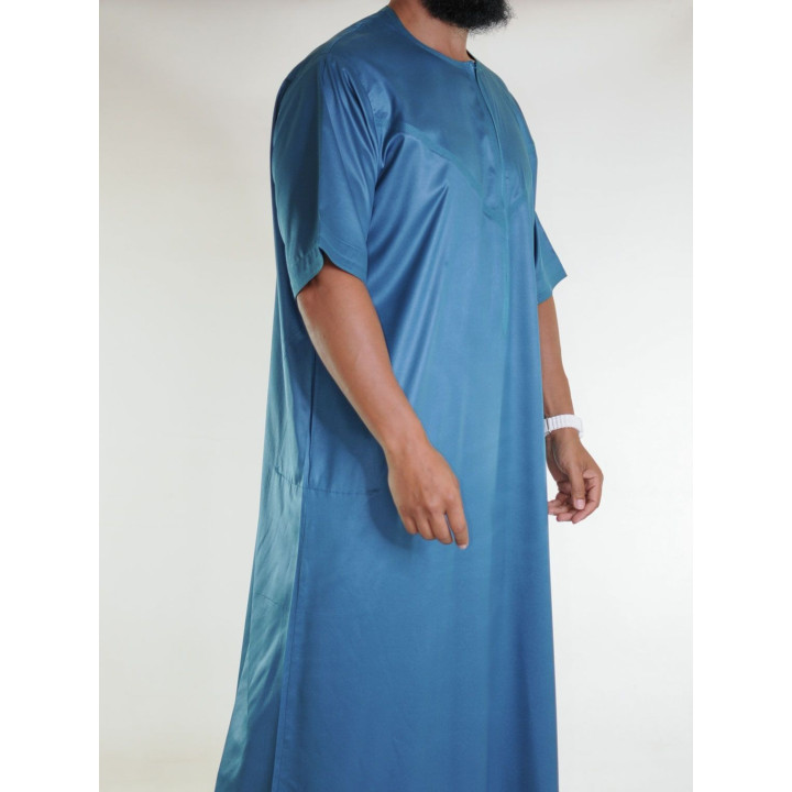 Qamis Emirati manches courtes Vert Bleuté - Satiné