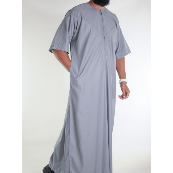 Qamis emirati coton manches courtes gris clair