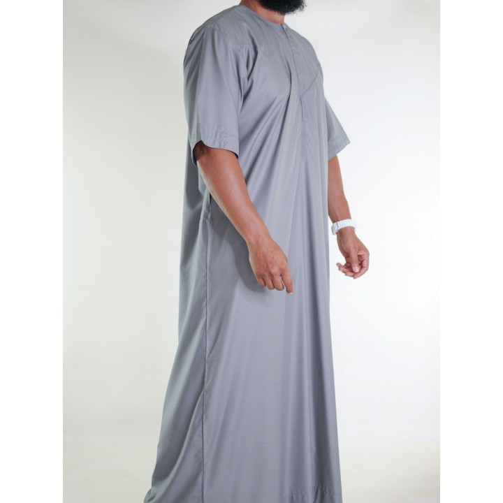 Qamis emirati coton manches courtes gris clair