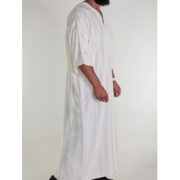 Gandoura marocaine Jawhara - Blanc cassé Broderie crème