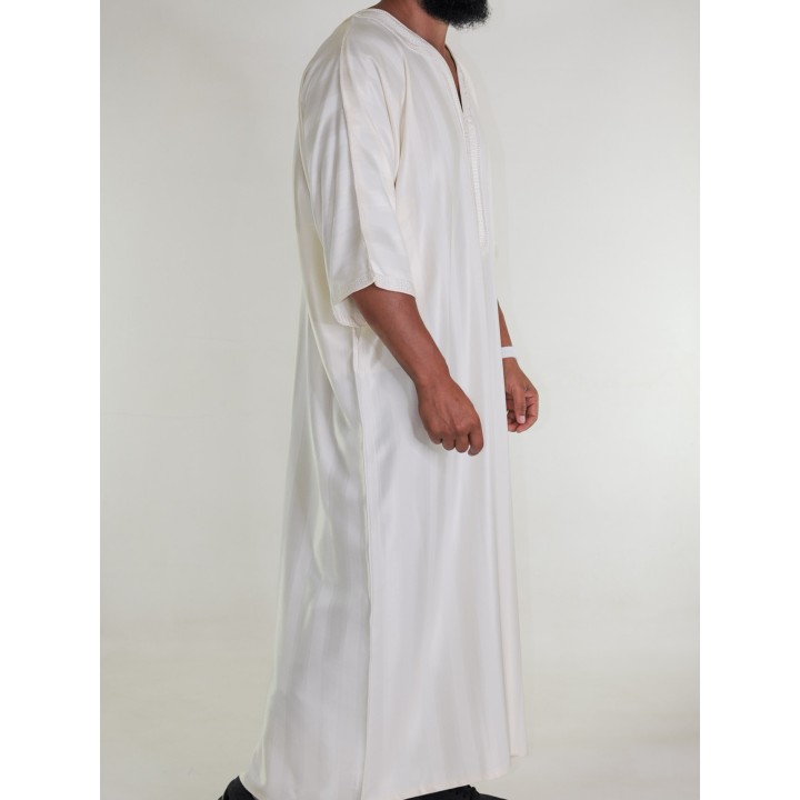 Gandoura marokkanische Djellaba Off-White cremefarbene Stickerei