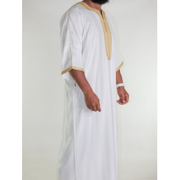 Gandoura marocaine Jawhara - Blanc cassé / Broderie Doré