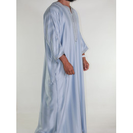 Gandoura marokkanische Djellaba Hellgrau / Ton-in-Ton-Stickerei