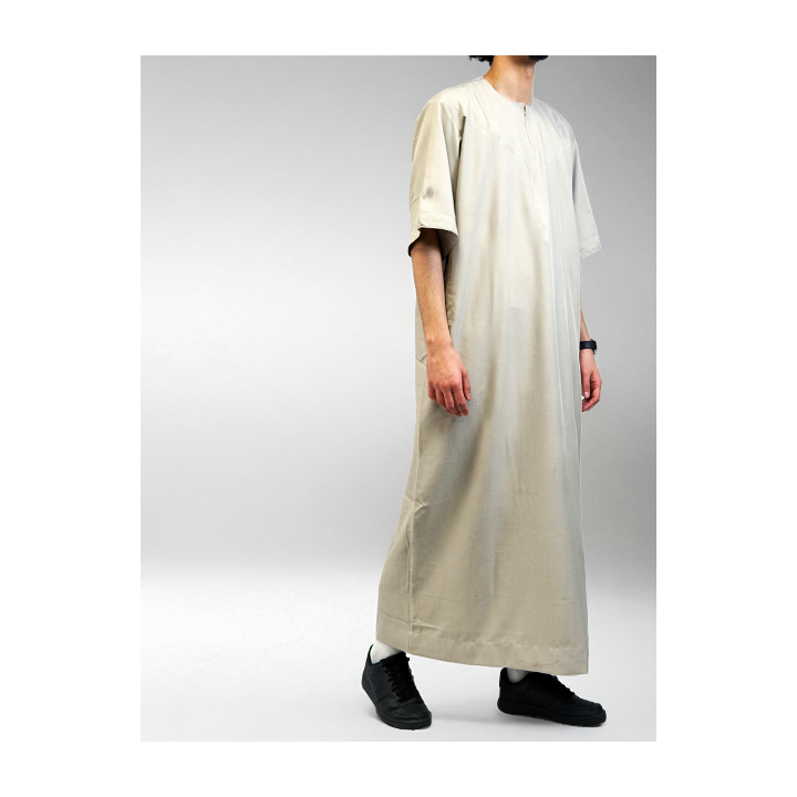 Emirates Qamis aus Baumwolle mit kurzen Ärmeln beige