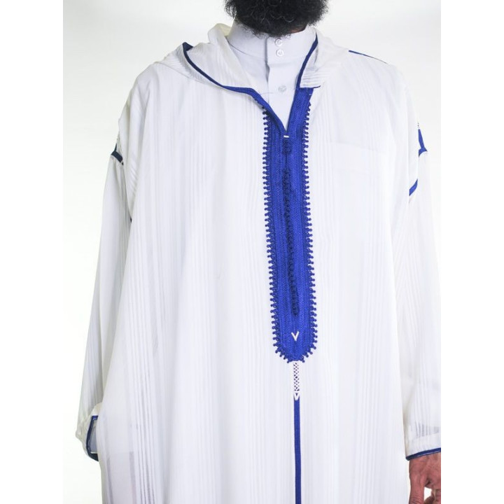 Djellaba marocaine en mousseline - Blanc cassé marine