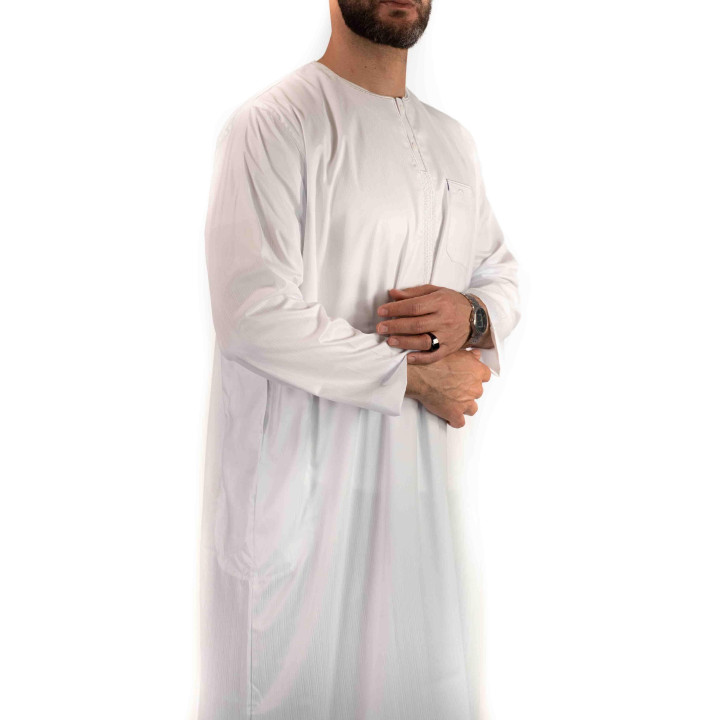 Qamis Ikaf Weiß - Satin Stoff - Lange Ärmel