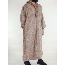 Marokkanische Djellaba Ouazzania Winter - Braun uni