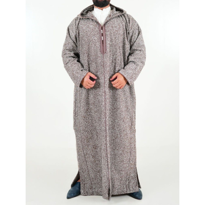 Marokkanische Djellaba Ouazzania Winter - Braun uni