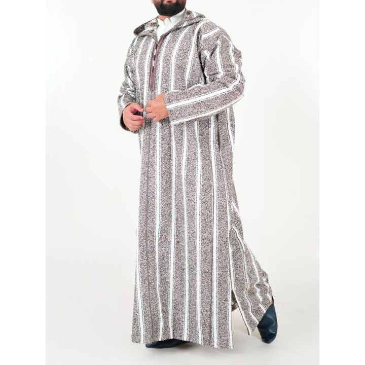 Marokkanische Djellaba Ouazzania Winter - Braun gestreift