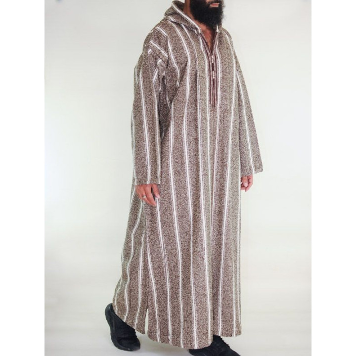 Djellaba marocaine Ouazzania hiver - Marron rayé