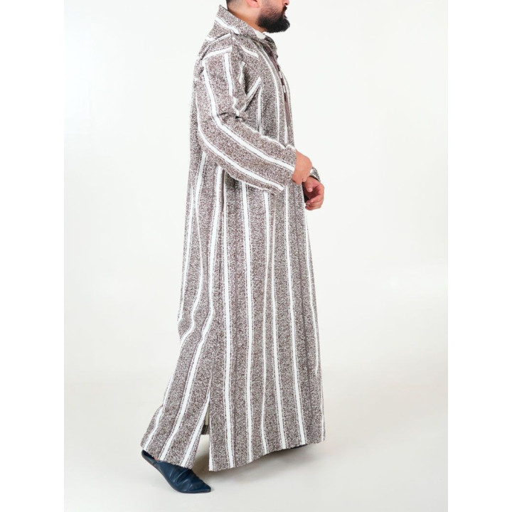 Djellaba marocaine Ouazzania hiver - Marron rayé