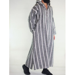 Djellaba marocaine Ouazzania hiver - Gris clair rayé