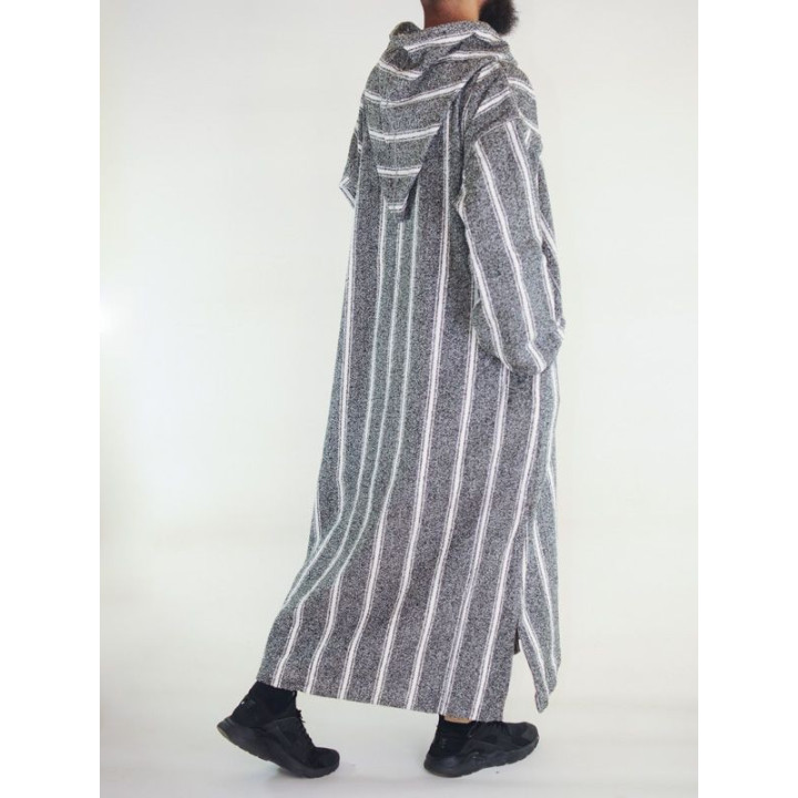 Djellaba marocaine Ouazzania hiver - Gris clair rayé