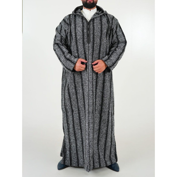 Djellaba marocaine Ouazzania hiver - Gris foncé rayé
