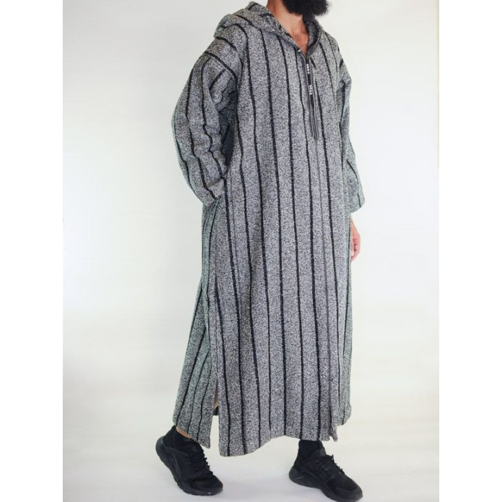 Djellaba marocaine Ouazzania hiver - Gris foncé rayé