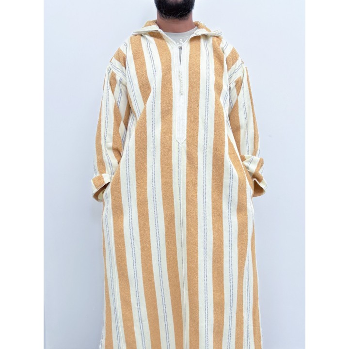 Djellaba marocaine Ouazzania rayée - Blanc/or