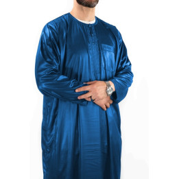 Qamis Atlas Bleu Roi satiné - manches longues