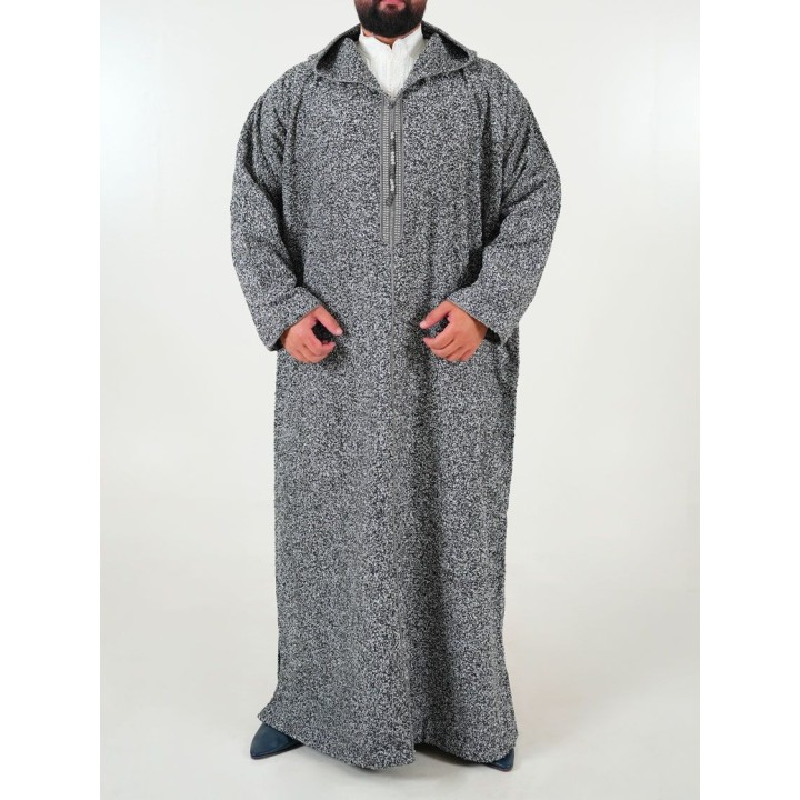 Djellaba marocaine Ouazzania hiver - Gris foncé uni