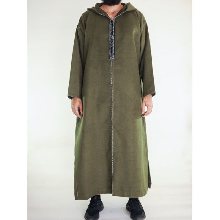 Djellaba marocaine Cachemire - vert kaki
