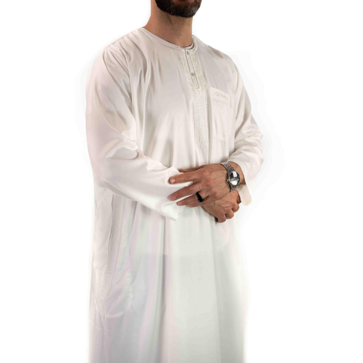 Qamis Atlas Satinweiß - Langarm