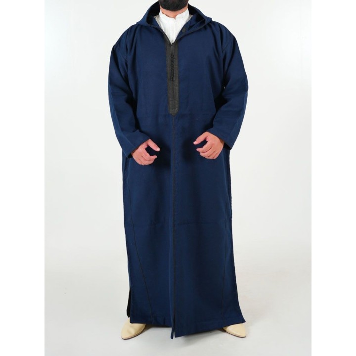 Djellaba marocaine Cachemire - bleu nuit