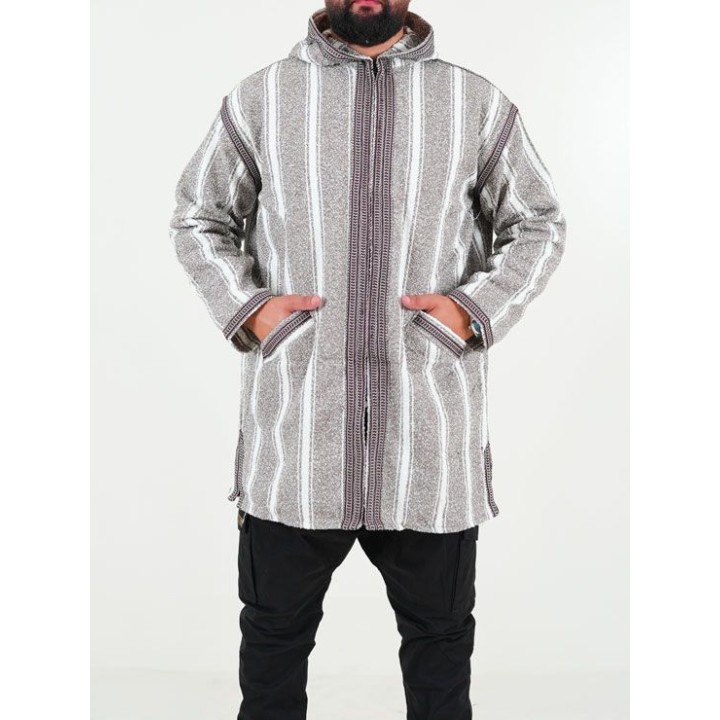 Manteau berbère en laine - marron blanc