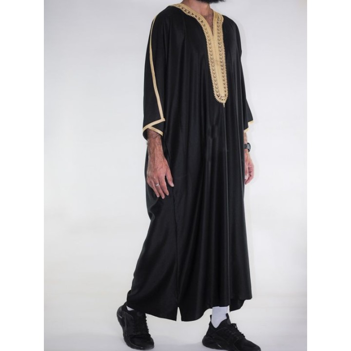 Gandoura marocaine Amir - noir/doré