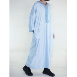 Gandoura marocaine Amir - bleu cyan