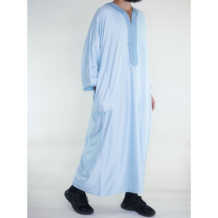 Gandoura marocaine Amir - bleu cyan