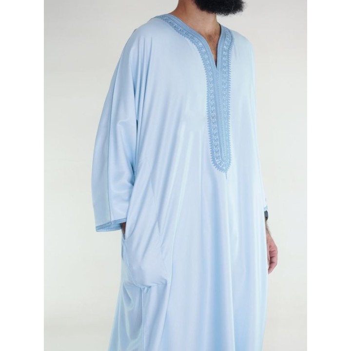 Gandoura marocaine Amir - bleu cyan