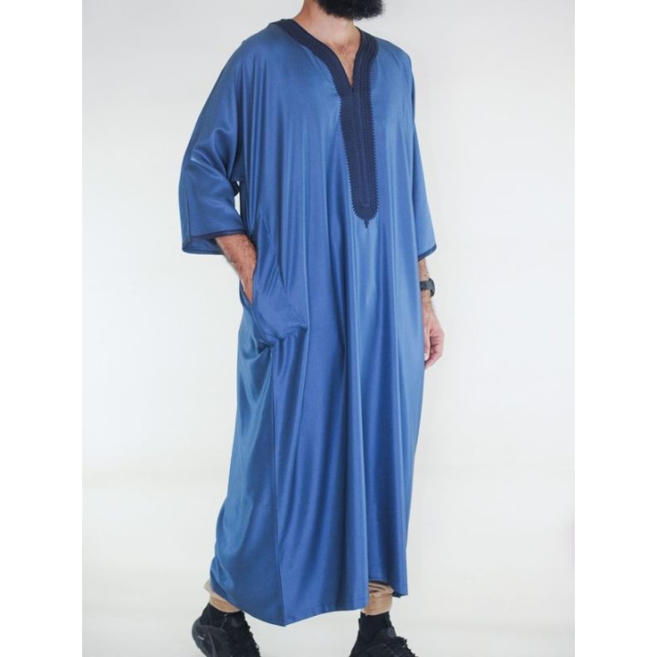Gandoura marocaine Amir - bleu marine