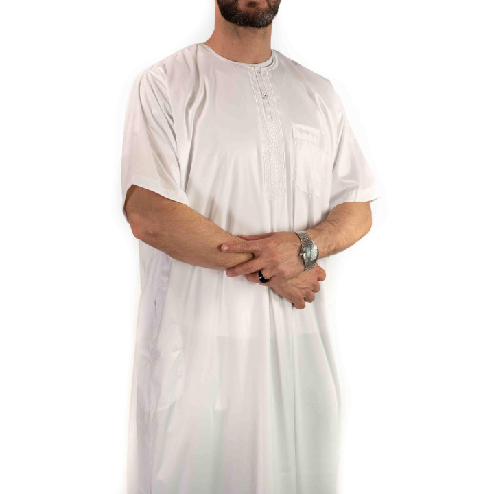 Qamis Atlas Satinweiß - Kurzarm