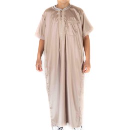 Qamis Enfant / Ado Beige satiné  manches courtes - Atlas