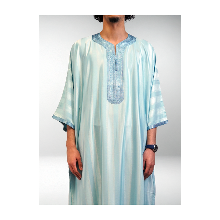 Gandoura marocaine jawhara - bleu cyan